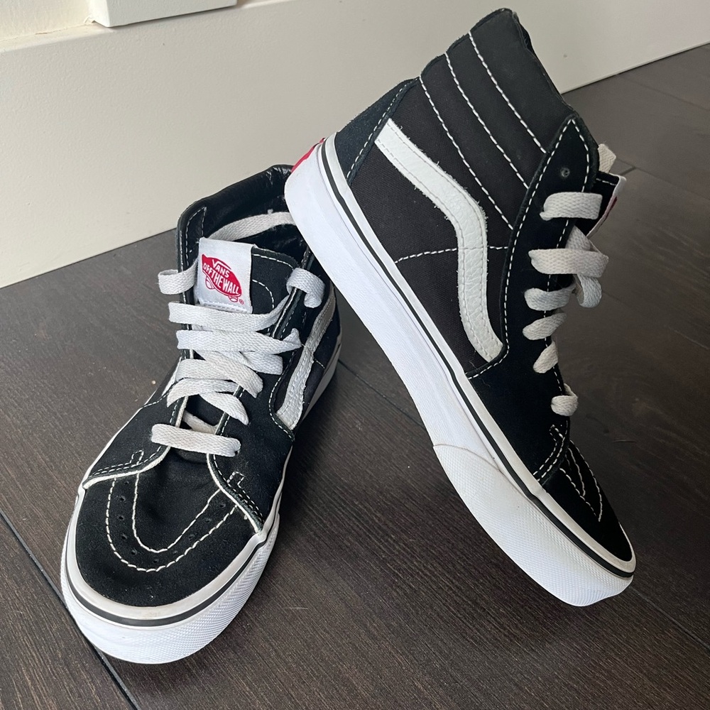 Classic Vans Kids Black and White High-Top Sneakers
